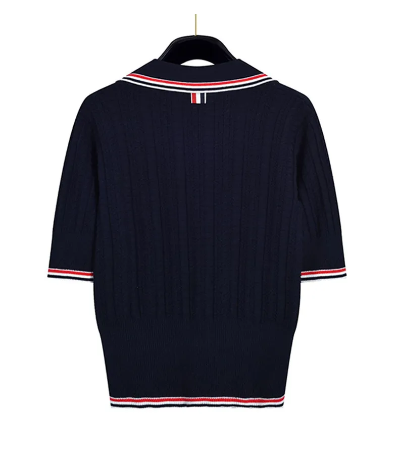 Thom Browne: polo : White Gray Navy Blue Size：123